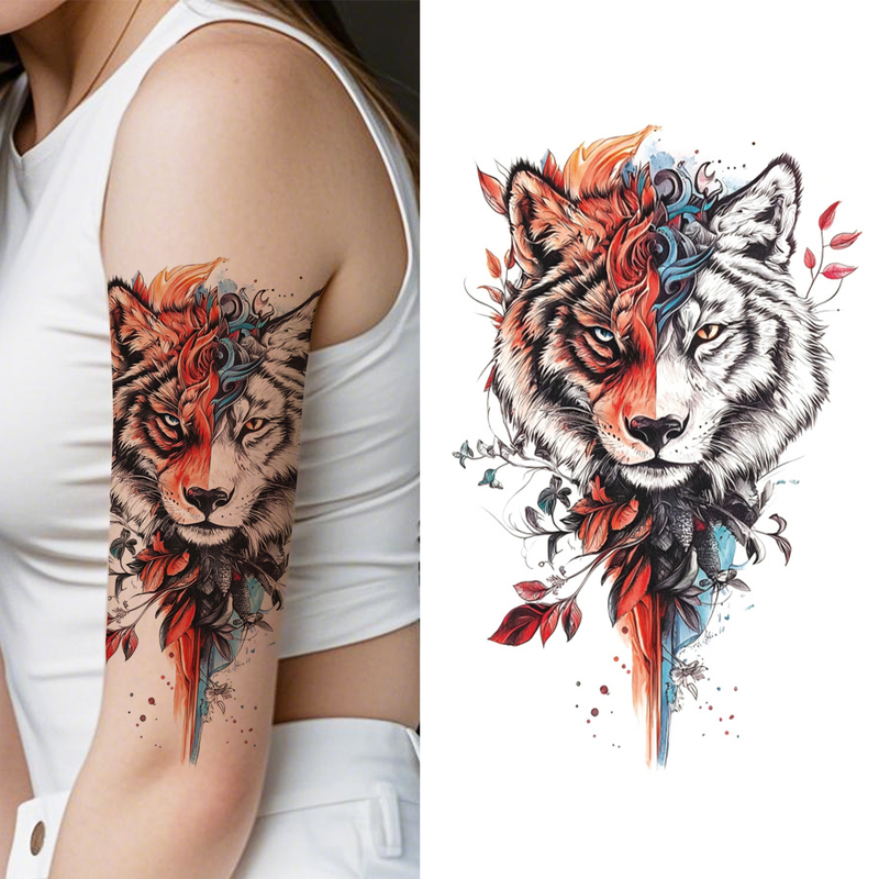 Colorful Wolf Head Tattoo Sticker Waterproof Long-Lasting Arm Temporary Tattoo Sticker Unisex Colorful Wolf Head Tattoo Sticker Waterproof Long-Lasting Arm Temporary Tattoo Sticker Unisex