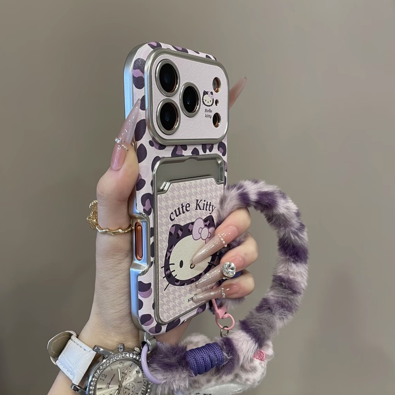 ins Cute Purple Leopard Print Kt Cat Card Holder Case for Iphone17Promax with Large Window and Plush Strap Apple 16Promax Creative 15Pro New 14 Phone Protective Case for Women ins Cute Purple Leopard Print Kt Cat Card Holder Case for Iphone17Promax with Large Window and Plush Strap Apple 16Promax Creative 15Pro New 14 Phone Protective Case for Women