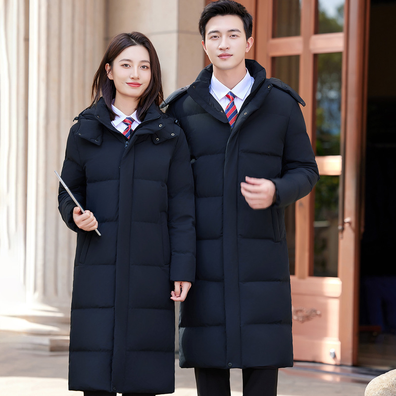 Work Clothes, Cotton-Padded Jackets for Men and Women, Extra-Long Over-The-Knee Style, down Cotton Jackets, Group Workwear for Performing Arts Exams, Property Management Cotton-Padded Jackets for Winter
