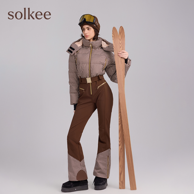 Solkee2026 New Houndstooth Jumpsuit Windproof Waterproof Slim Fit Warm Women's High-Fashion Snowboarding Suit Solkee2026 New Houndstooth Jumpsuit Windproof Waterproof Slim Fit Warm Women's High-Fashion Snowboarding Suit