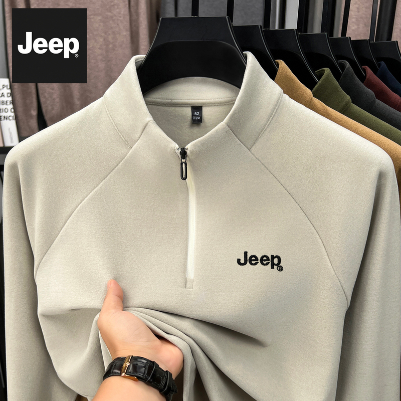 [Direct from Official Warehouse] Jeep Men's Double-Sided Thermal Base Layer Shirt 2026 Autumn and Winter New Warm Half-Zip Collar T-Shirt