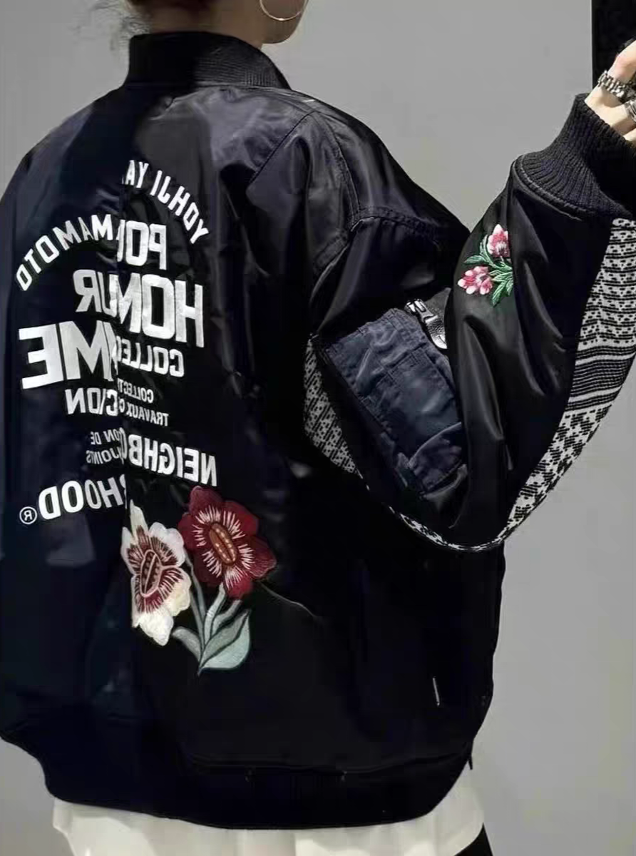 Yohji Yamamoto NBHD co-branded MA1 American bomber jacket floral stitching embroidered cotton jacket warm jacket