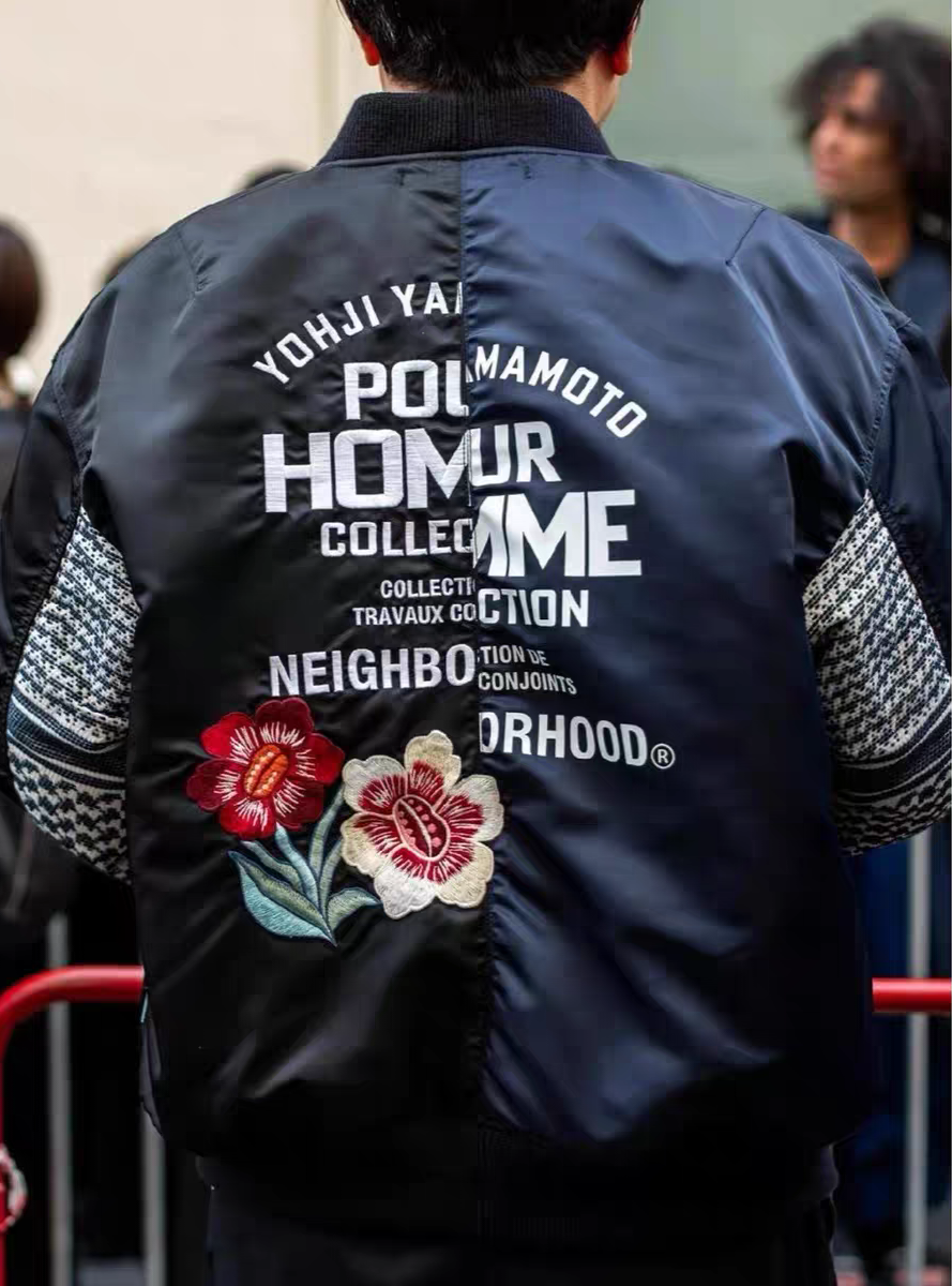 Yohji Yamamoto NBHD co-branded MA1 American bomber jacket floral stitching embroidered cotton jacket warm jacket