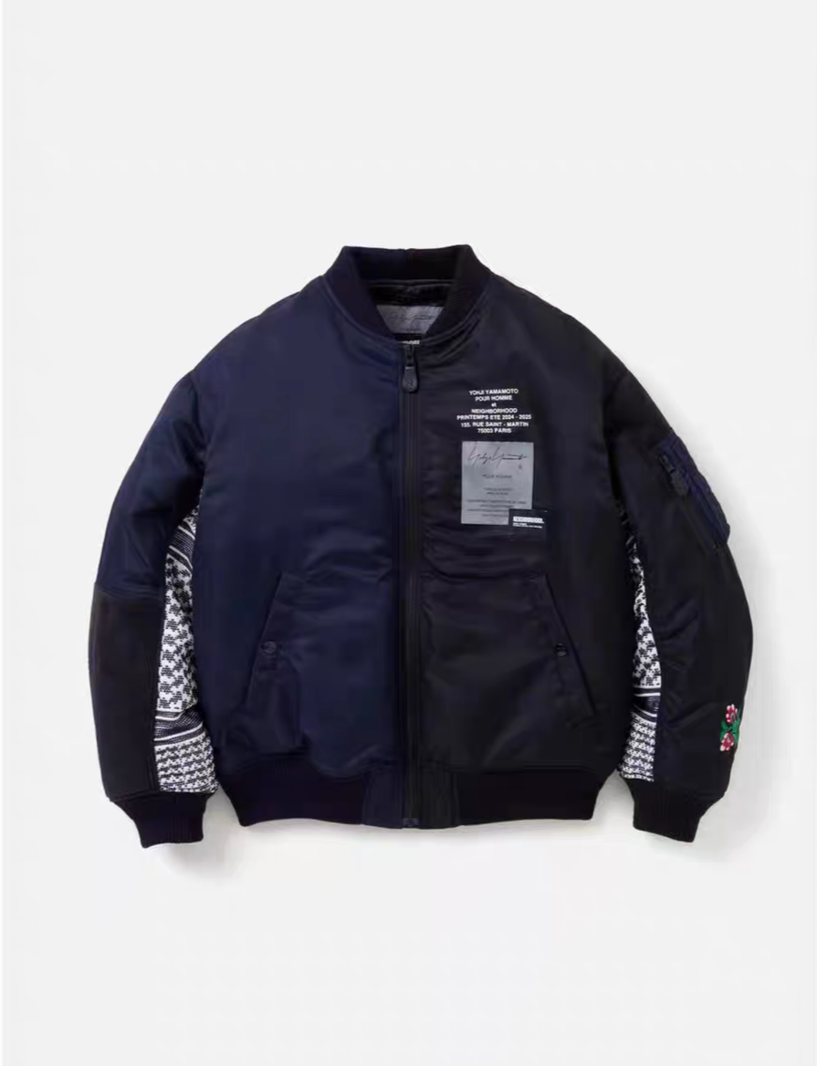 Yohji Yamamoto NBHD co-branded MA1 American bomber jacket floral stitching embroidered cotton jacket warm jacket