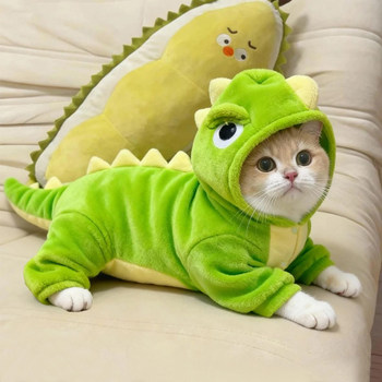 Cat clothes autumn and winter plus velvet warm dinosaur four-legged velvet