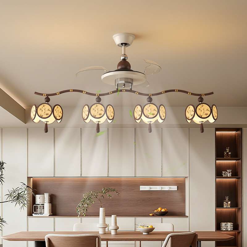 Fan lamp Song Dynasty aesthetic living room chandelier new Chinese Zen creative personality fabric Chinese ancient style restaurant lamps