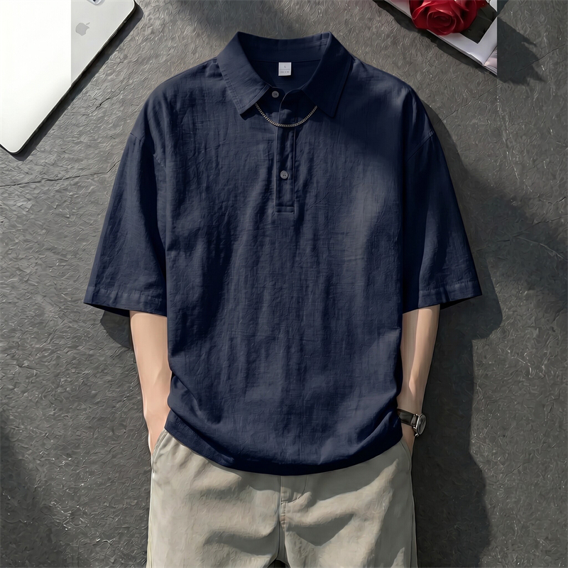 Light Luxury Navy Blue Casual Short-Sleeved Men's Clothing 2026 Autumn Thin Old Money Style Breathable T-Shirt Regular Shoulder Polo Shirt for Men