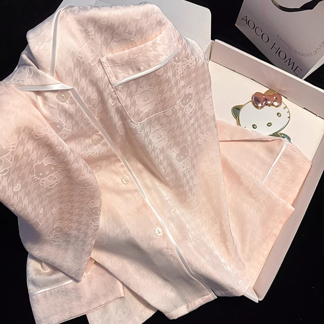 Women's Pajamas for Spring and Autumn 2026, New Long-Sleeve Ice Silk Short-Sleeve, Sweet and High-End, Can Be Worn Outside, Loungewear for Summer