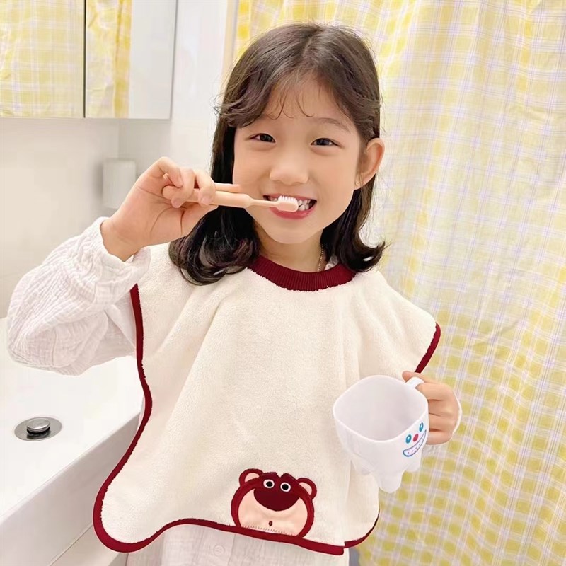 Children's washcloth, baby brushing bib, anti-dirty, absorbent, non-wet clothing, cartoon face towel, bib scarf