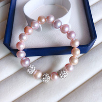 Natural fresh water 8-9-10mm nearly round bright pink purple fresh water pearl bracelet for girlfriend gift