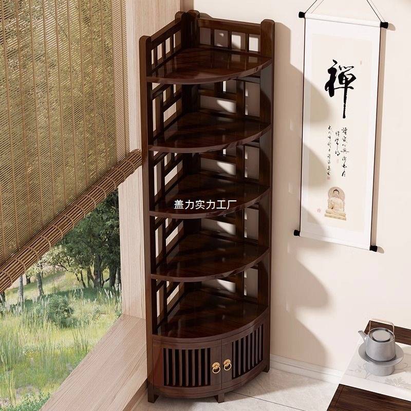Bogu tea room solid wood space-saving tea cabinet tea set storage rack new Chinese display rack living room corner storage rack