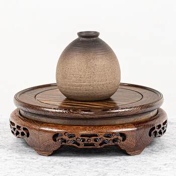 Chicken parts 202001 wing wood pendulum base solid wood round potted flower vase strange stone bonsai antique toys oscillating headpiece bottom