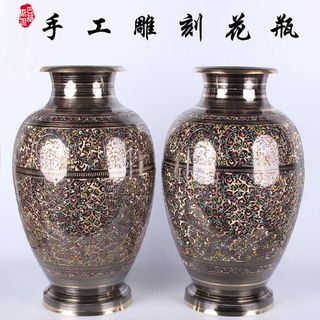 Pakistani copper 16-inch hand-carved colorful dot altar vase retro n big belly copper vase home decoration