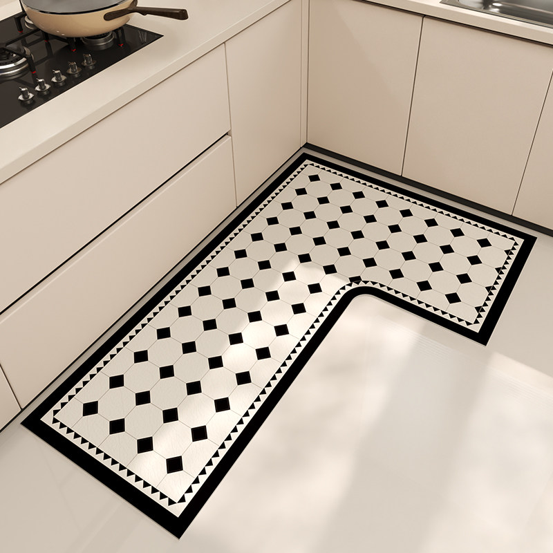 Kitchen floor mat L-shaped monolithic non-slip, dirt-resistant, super-absorbent, non-slip, oil-proof foot mat for home W corner cuttable carpet