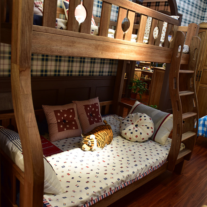 Sandalwood No paint for children with high and low bed-Taobao