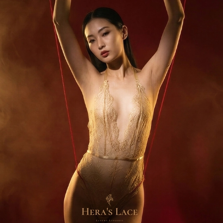Hera Lace Gilt European and American Style One-Piece Bodysuit Deep V Strap Seductive and Alluring Qqny High-End Sexy Lingerie