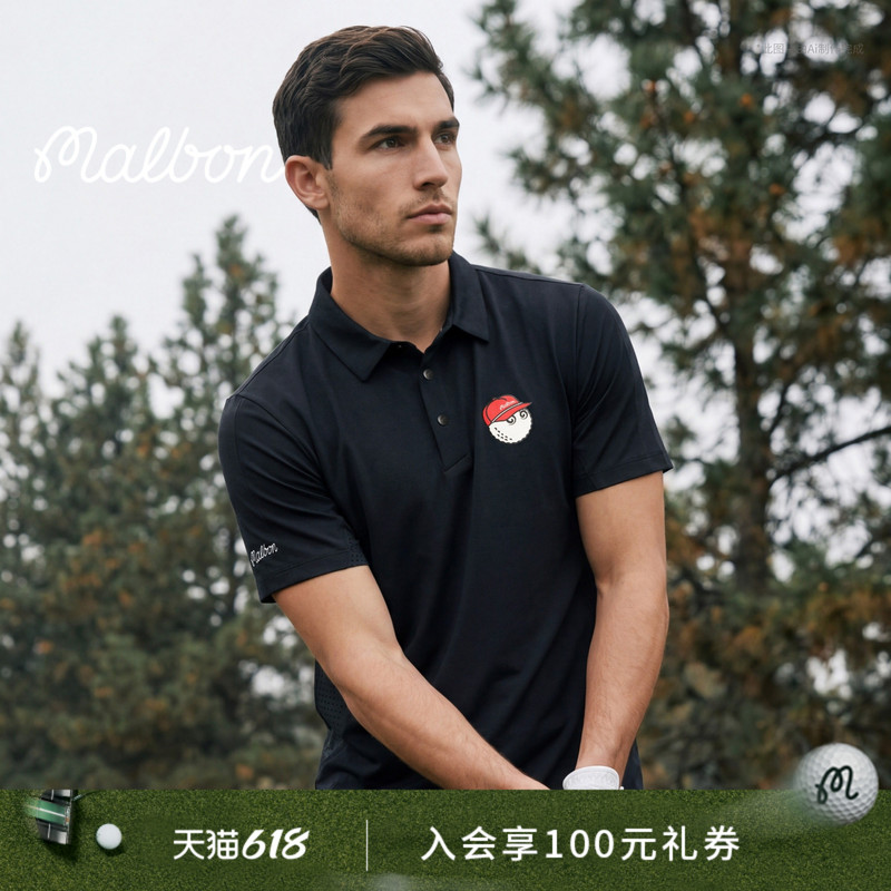 Malbon Golf Men's Casual Simple Sports Home Printed Logo Short-Sleeved Polo Shirt