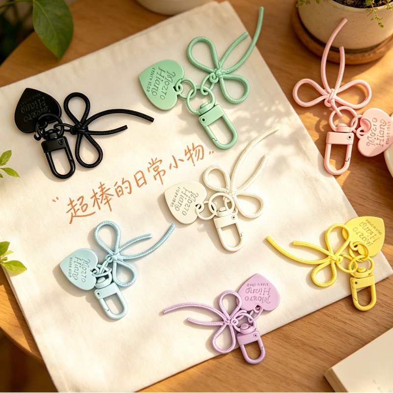 Student Keychain with Bow, Colorful Heart, Handmade LAOSHU DIY Cute Charm for Bags, Doll Accessories, and Beading