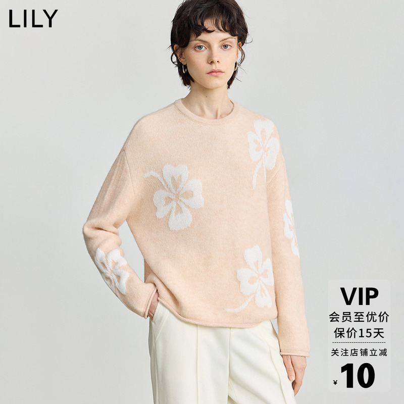 Lily2025 New Winter Women's Clothing Containing Wool and Camel Hair, Round Neck, Heart Jacquard, Casual Light-Colored Knitted Sweater Lily2025 New Winter Women's Clothing Containing Wool and Camel Hair, Round Neck, Heart Jacquard, Casual Light-Colored Knitted Sweater