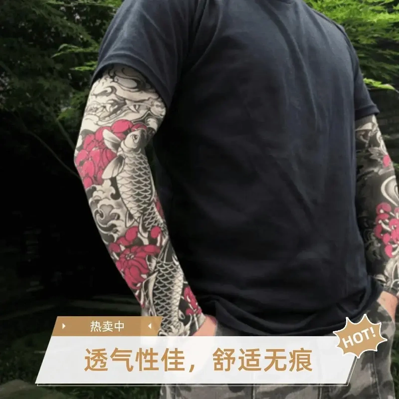 [in Stock] Ultra-Thin Seamless Sunscreen Ice Sleeves for Men and Women, Floral Arm Tattoo Outdoor Tattoo Protection Gloves Sleeves Cc