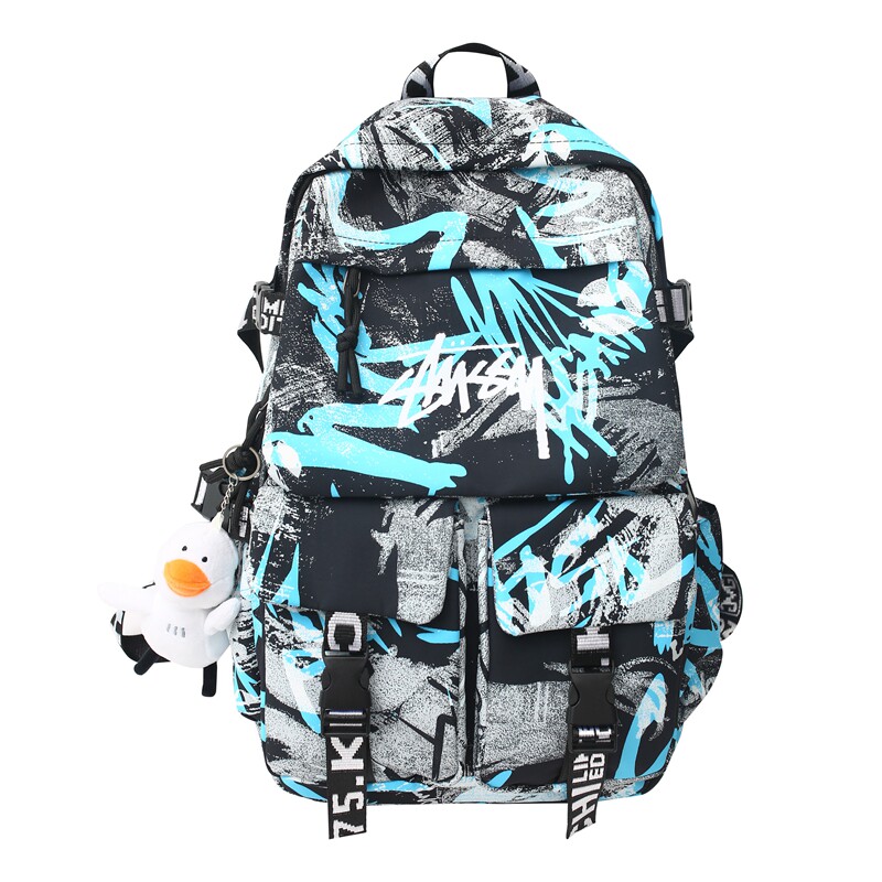 Backpack men's new large-capacity graffiti trendy sports and leisure travel computer backpack female junior high school school bag