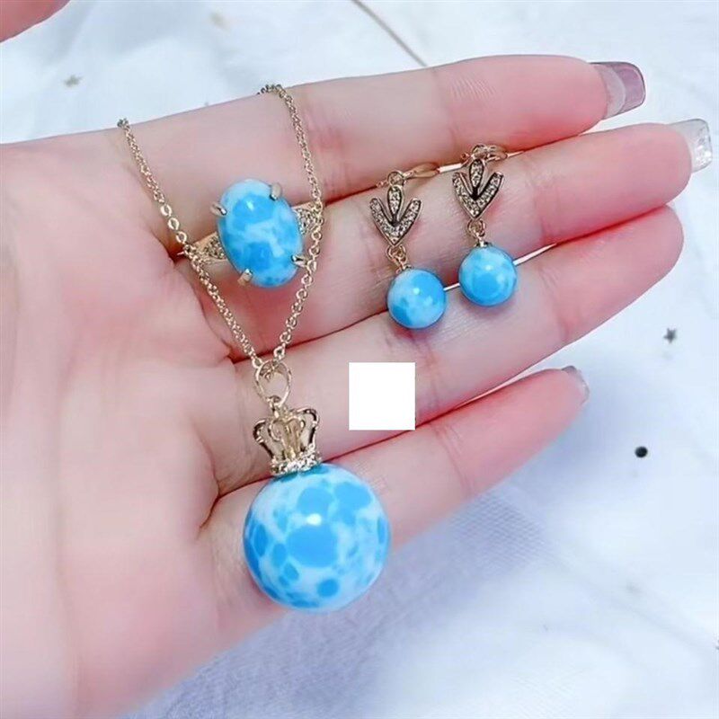 ラリマーのペンダント、天然ラリマーのブレスレット、ラリマーのシングルビーズ、ラリマーの3点セット。