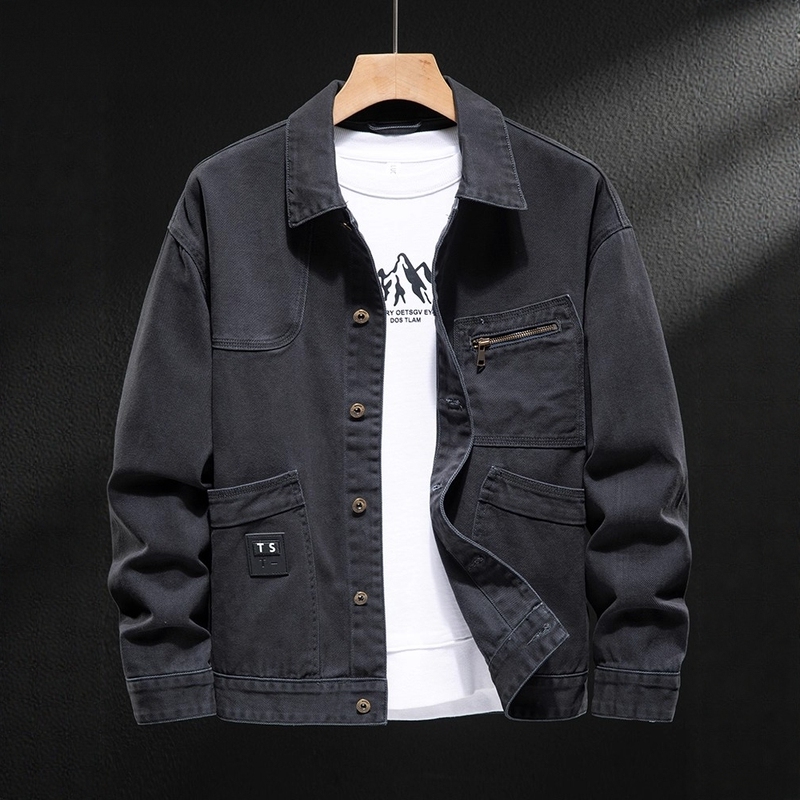 High-End Workwear Denim Jacket for Men 2026 Retro Motorcycle Youth Top American Style Loose Bomber Jacket for Men