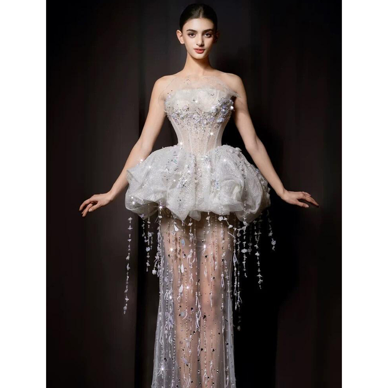 Strapless Evening Dress 2026 New High-End Light Luxury Bridal Engagement Toast Dress Student Coming-Of-Age Ceremony Birthday Dress