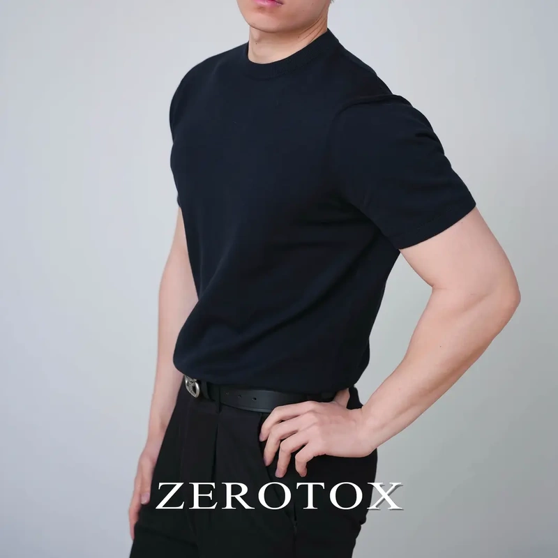 Premium Cotton Pure Cotton Yarn Knitted Slim-Fit Men's Short-Sleeved T-Shirt 60 Count Classic Jacquard Round Neck Simple