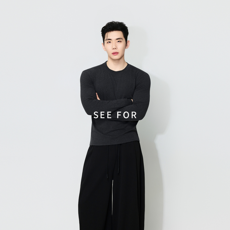 See For【Basic Slim Fit Series】Soft and Smooth Solid Color Long-Sleeve T-Shirt for Men, Slim Fit Inner Layer Top See For【Basic Slim Fit Series】Soft and Smooth Solid Color Long-Sleeve T-Shirt for Men, Slim Fit Inner Layer Top