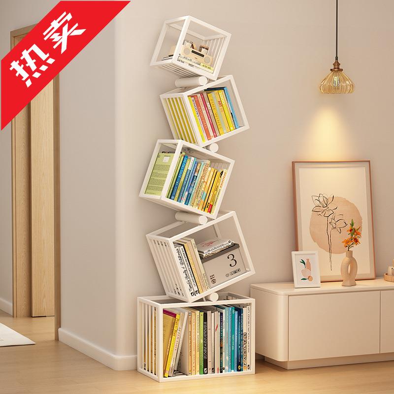 Creative corner bookshelves floor-standing shelf iron art internet celebrity special display rack living room bookcase bookshelves integrated against the wall