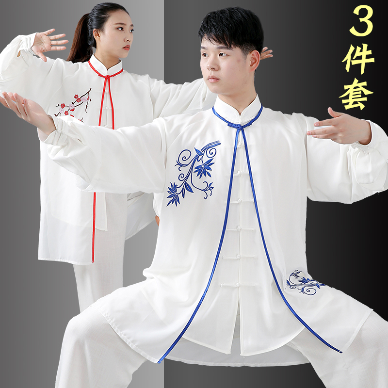 Three sets of Tai Chi uniforms cotton linen Summer new flutter performance Performance Costume Embroidery Taijiquan taijiquan Taijiquan Martial