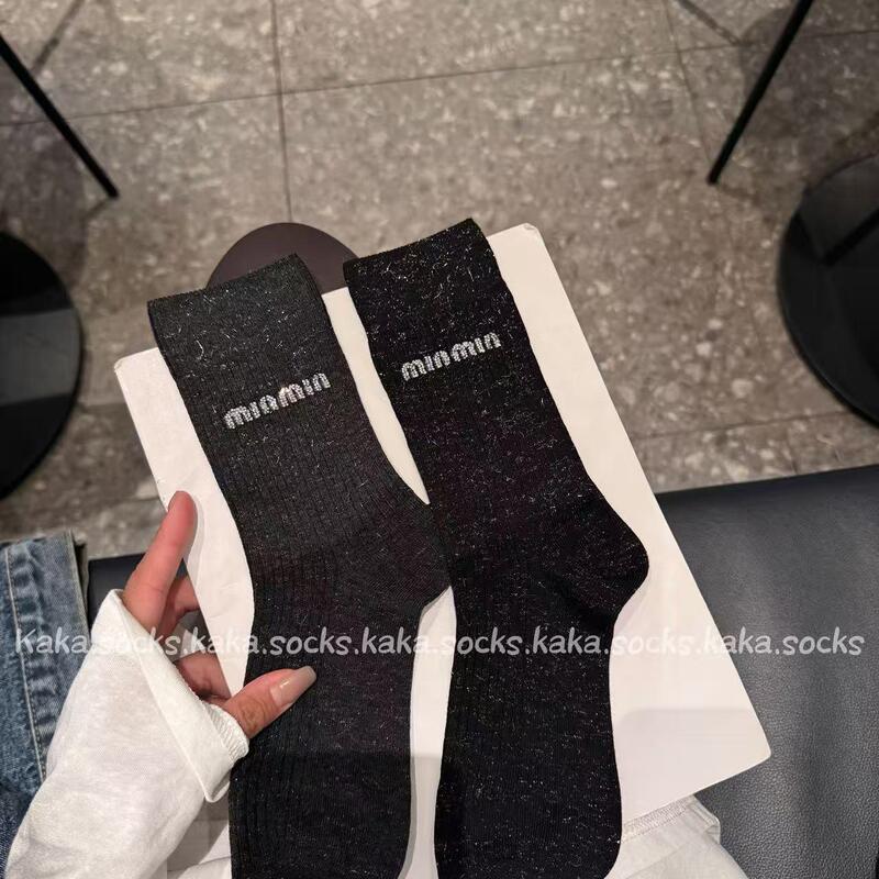 Korean Style Autumn and Winter High-End Shimmering [Buling] Shiny Silk Rhinestone Light Luxury Casual Mid-Calf Socks, New Style with Elegant Temperament