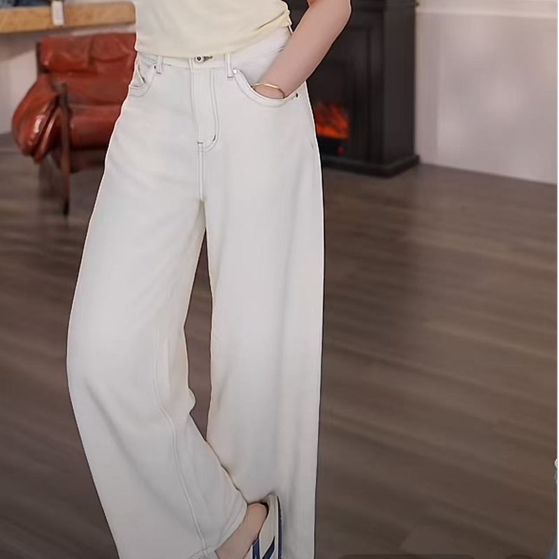 Feixizi F 98130m White Denim Women's Pants, Summer Fashion Slimming Cropped Straight-Leg Pants Feixizi F 98130m White Denim Women's Pants, Summer Fashion Slimming Cropped Straight-Leg Pants