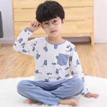 Childrens pajamas mens autumn long sleeves home clothes boys spring and autumn thin suits middle and big children boys autumn bamboo cotton