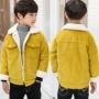 Áo khoác bé trai mùa đông cộng với nhung dày cho bé nhung kẻ 2018 áo khoác bé gái 6-14 tuổi