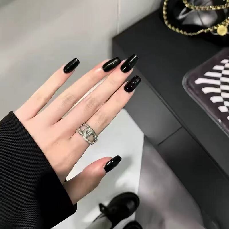 Trendy and Versatile, High-End Black Wearable Nails That Enhance Complexion, Pure Handmade, Solid Color Fake Nails, Removable Finished Product Trendy and Versatile, High-End Black Wearable Nails That Enhance Complexion, Pure Handmade, Solid Color Fake Nails, Removable Finished Product