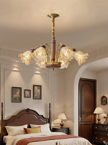 American Retro North American Black Walnut Living Room Chandelier, French Mid-Century Style, High-End Luxury Dining Room and Bedroom Chandelier