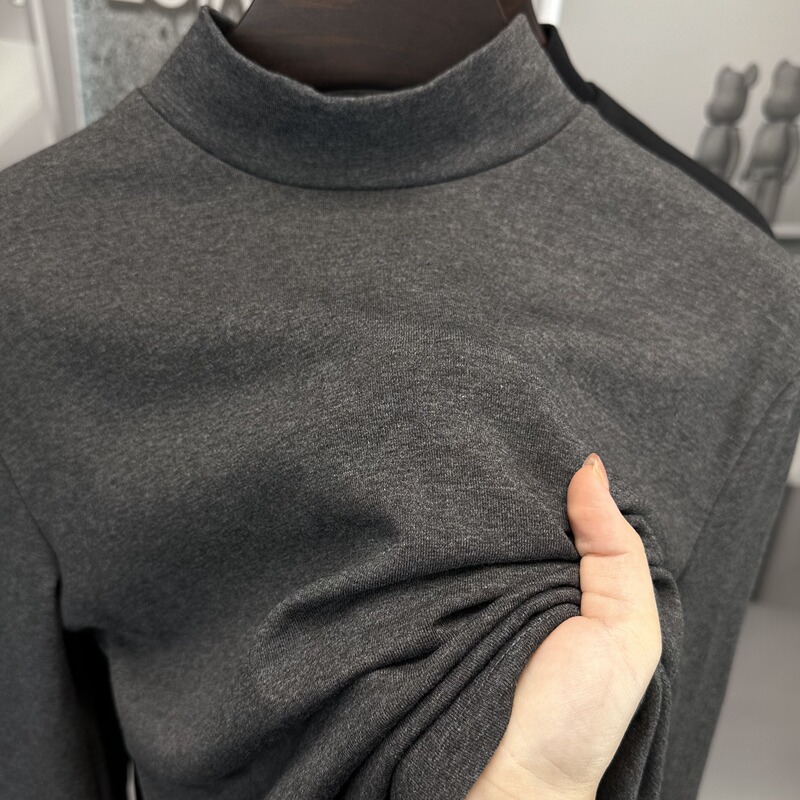 Men's Half Turtleneck Base Layer Shirt, Elastic, Autumn and Winter, High-Neck, Pure Cotton, Slim Fit, Tight-Fitting, Inner Layer, Warm, Long-Sleeve T-Shirt, Trendy