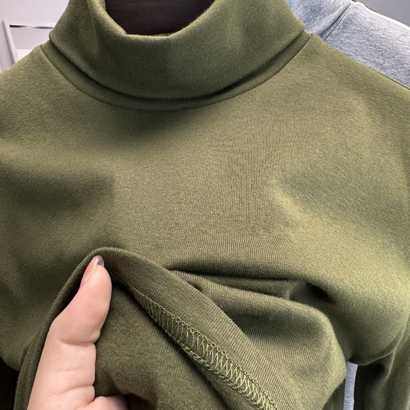 High-Neck Base Layer Shirt for Men, Autumn and Winter, Half-High Collar, Pure Cotton, Stretchy, Slim Fit, Tight-Fitting, Inner Layer, Warm Long-Sleeve T-Shirt