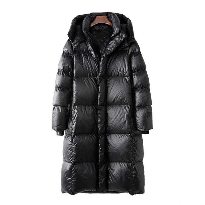 Black Ultra-Thick Long down Coat for Women, Over-The-Knee Thickened Hooded Jacket, Winter Warm Black Diamond
