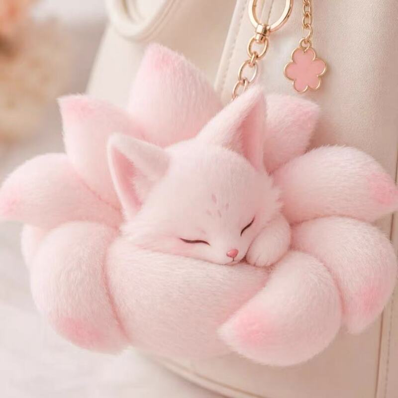 Little Red Book Same Style Pink and Floral Fox Plush Pendant Cute Nine-Tailed Little Fox Doll Bag Charm Gift