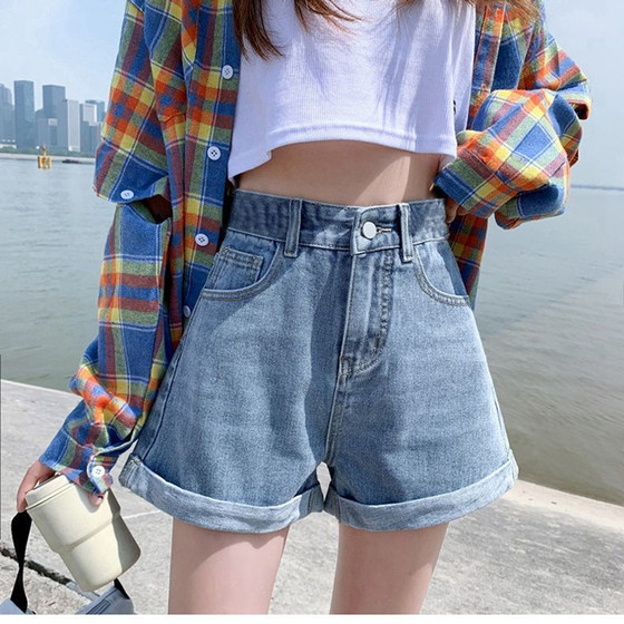 High waist loose and thin denim shorts women's 2023 new summer Hyuna style a word net red hot pants ins tide