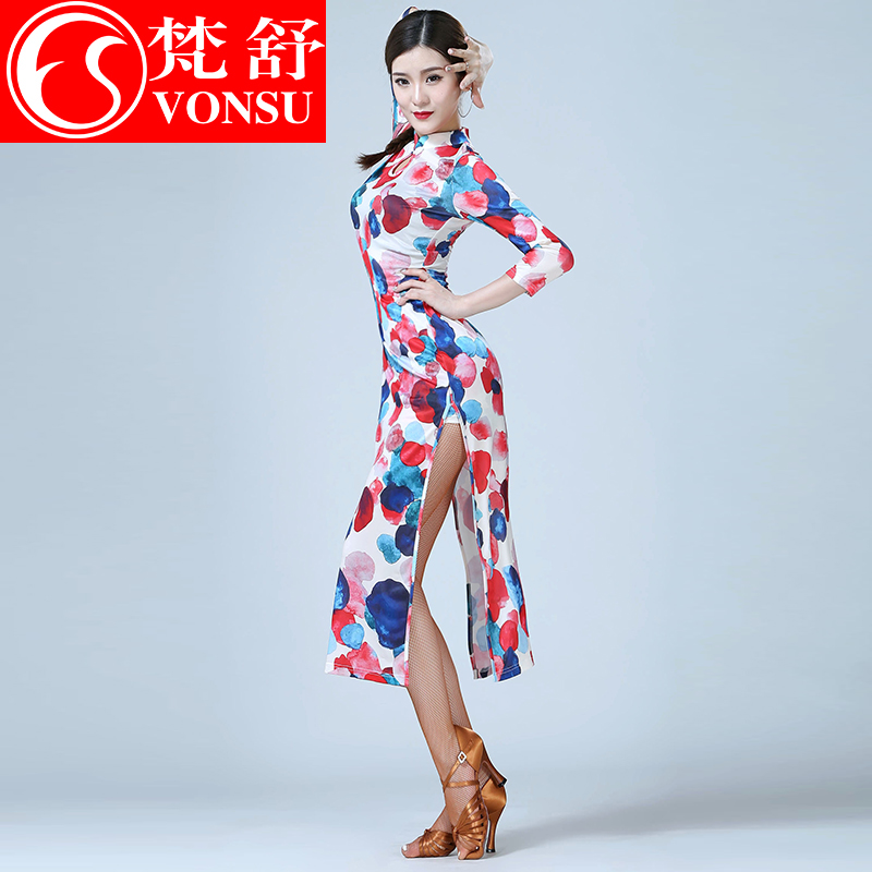 Fanshu 2021 Fall/Winter New Latin Dance Costume Set Cheongsam Dress Performance Annual Meeting Classical Dance Dress