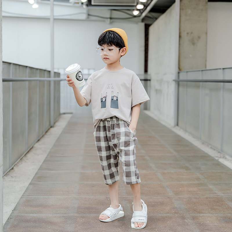 Children's clothing boy summer suit 2021 new Korean version of the trendy children's handsome foreign style summer short-sleeved two-piece suit