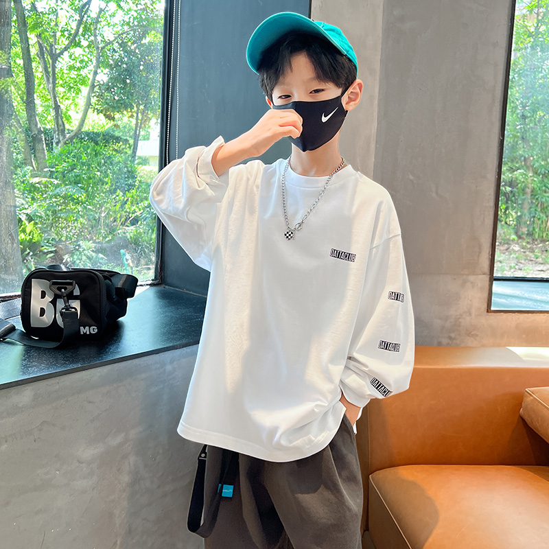 Boy Spring-autumn-style pure cotton long sleeve T-shirt Chauded autumn children's clothes autumn clothes 2023 new CUHK Tong Bottoms Shirts-Taobao