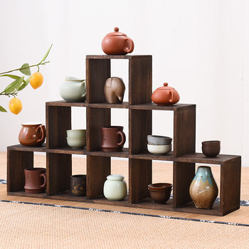 Tea cup rack, tea set, solid wood ancient rack, teapot display, duobaoge antique toy tabletop grid storage