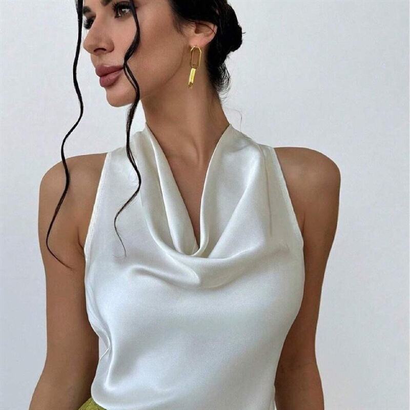 European and American Sexy Sleeveless Satin Shirt Workwear Women's Top Sleevelesssatinshirt