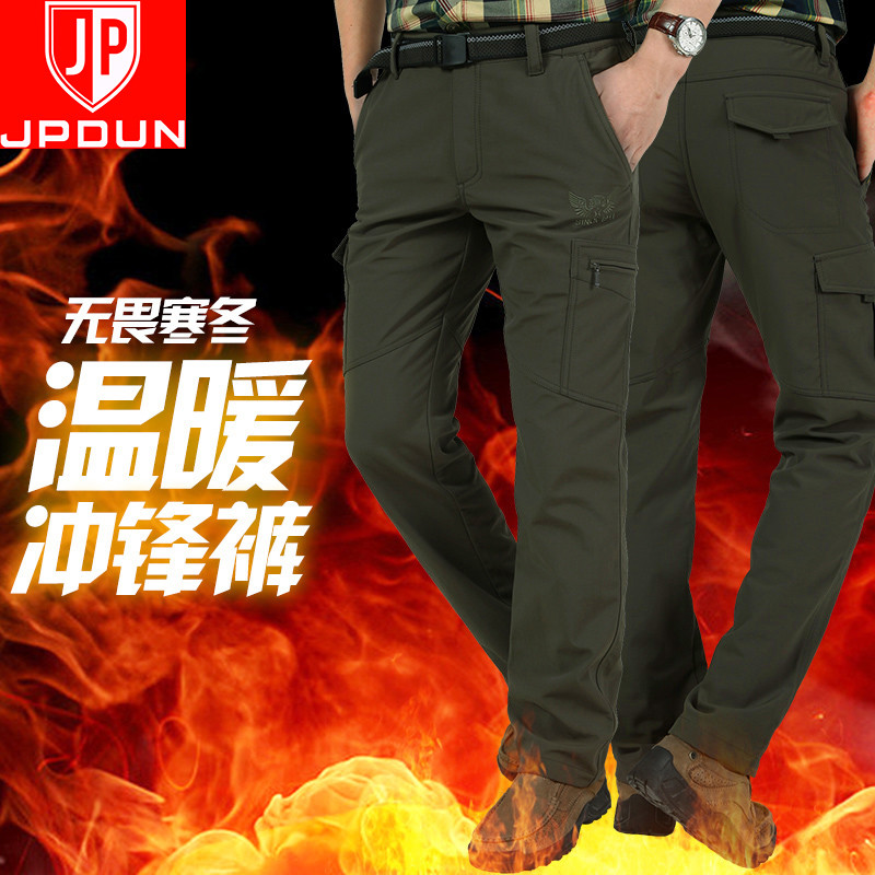 Men's soft shell mountaineering waterproof outdoor assault pants men's spring and autumn loose winter fleece casual pants