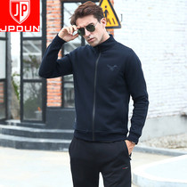 2019 new pure color mens casual sports upright collar cardiovert long sleeve sweatshirt for mens spring and autumn